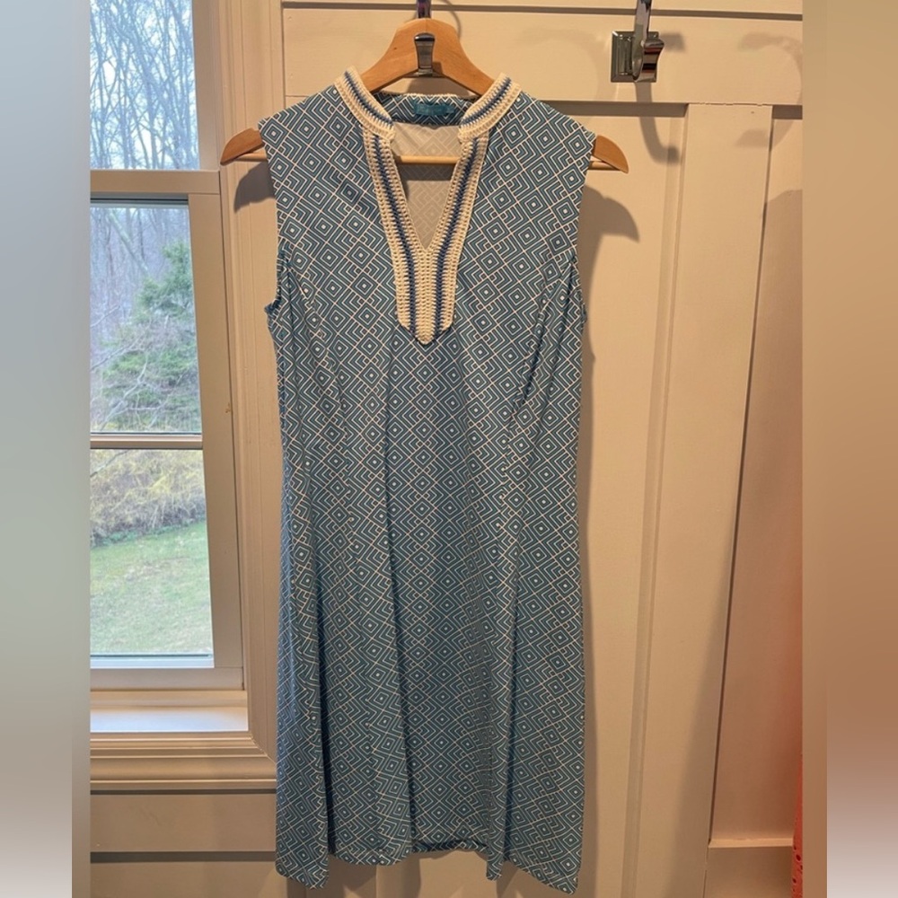 J. McLaughlin Blue Sleeveless Dress with Mandarin Collar